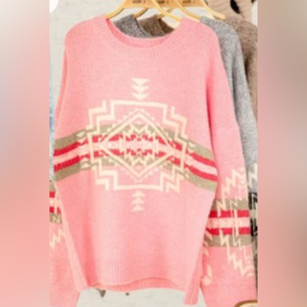 NWT Pink Aztec Pattern oversized Sweater